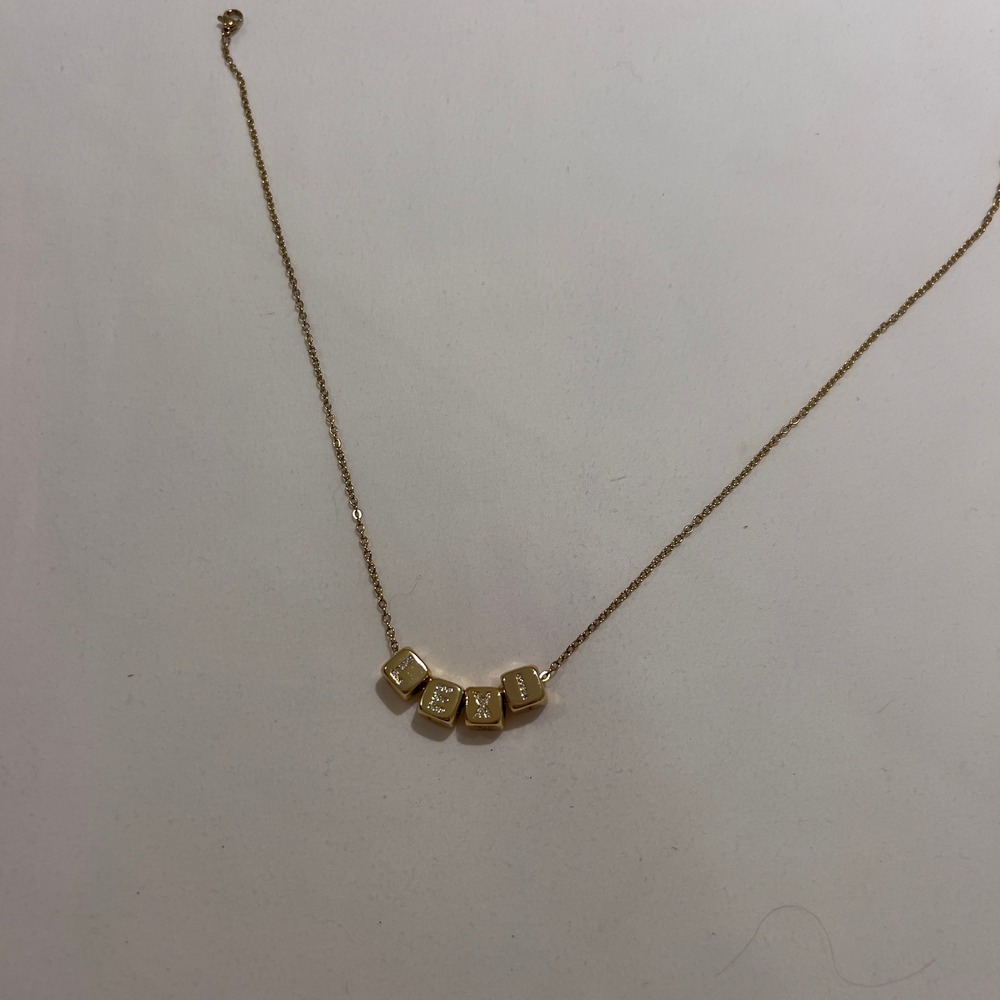 Gold Tone‎ Lexi Name Necklace Crystal Letter Cube Charms Personalized Jewelry